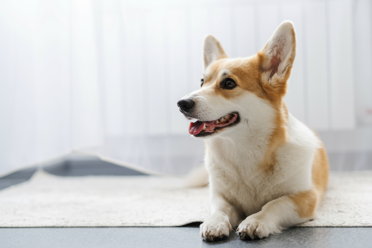 Un perro tumbado sobre una alfombra